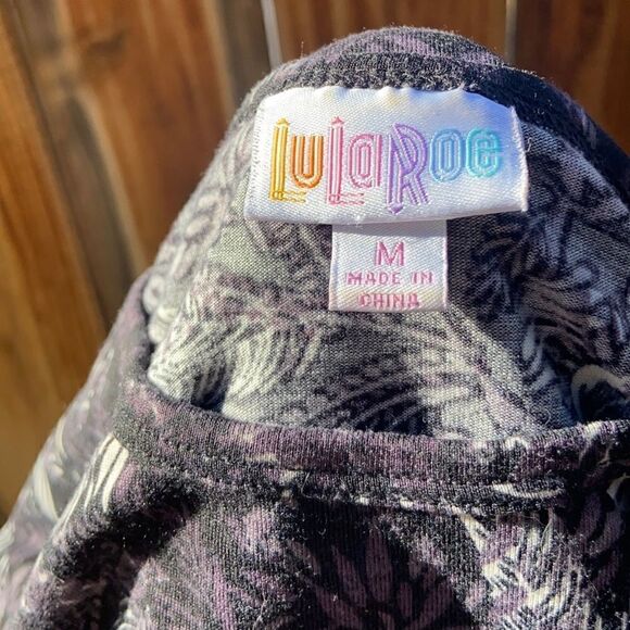 LulaRoe top leaves black purple white short sleeve hi-lo Medium - Picture 2 of 5